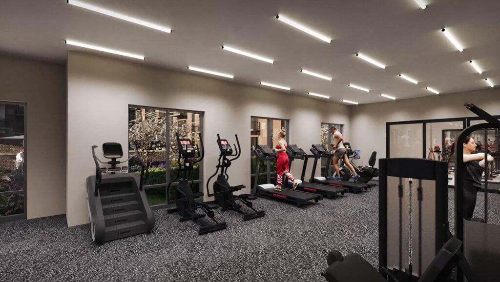 the fitness center at the apartments in skokie