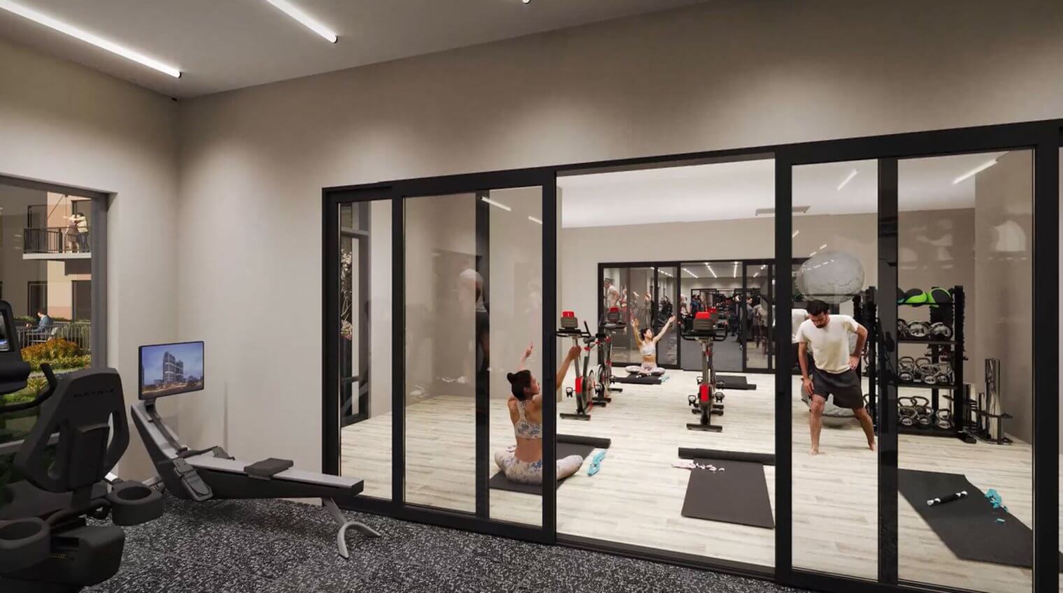 fitness center at apartments for rent in skokie