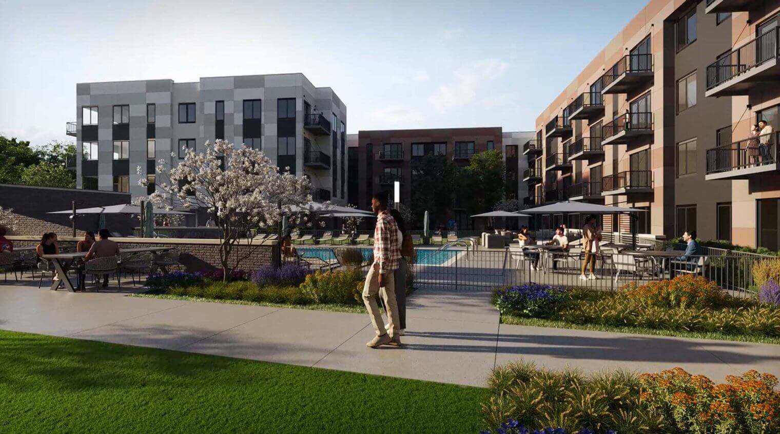 pool area and pet friendly grounds at skokie il apartments