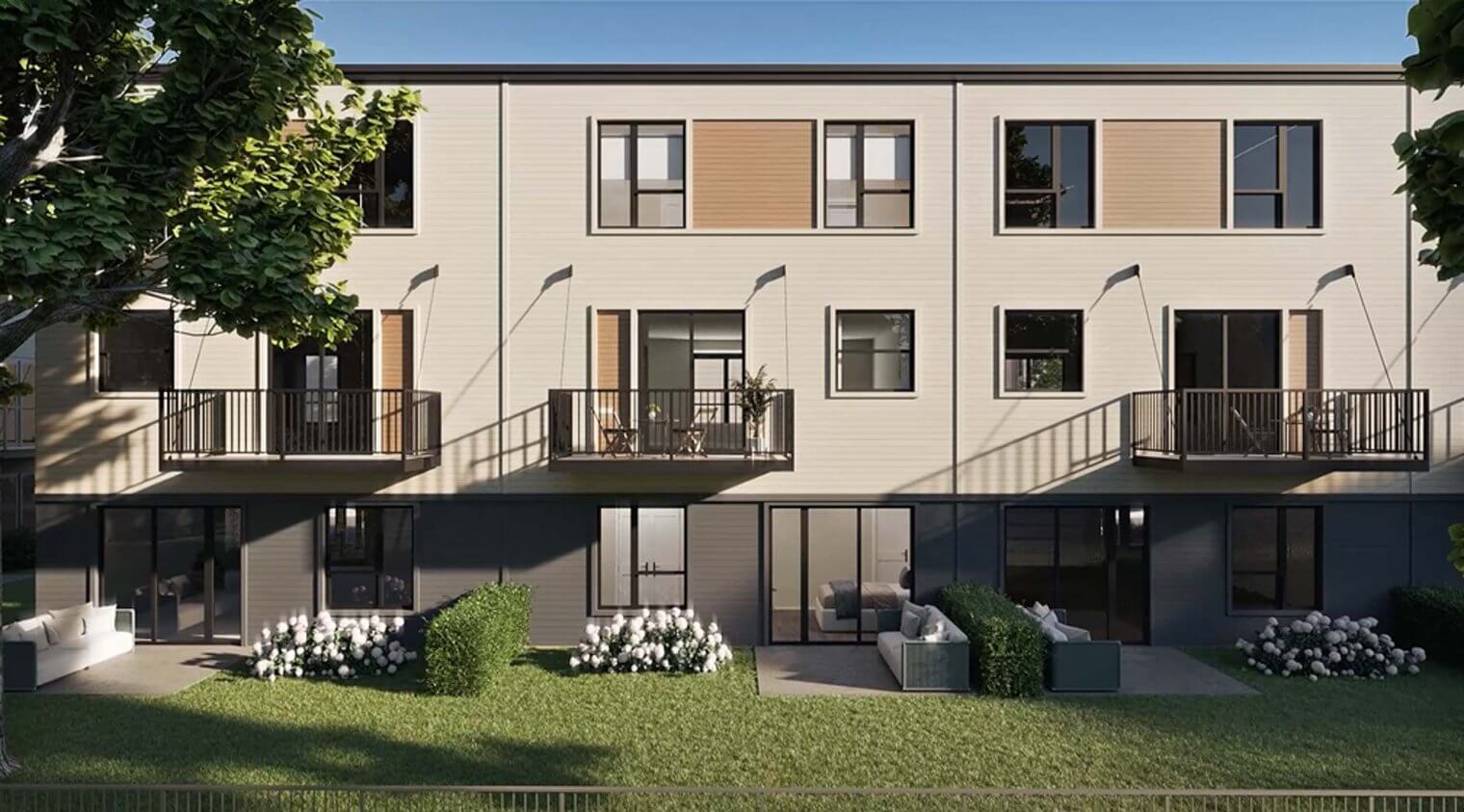 exterior rendering of the outside of the townhome apartments for rent skokie